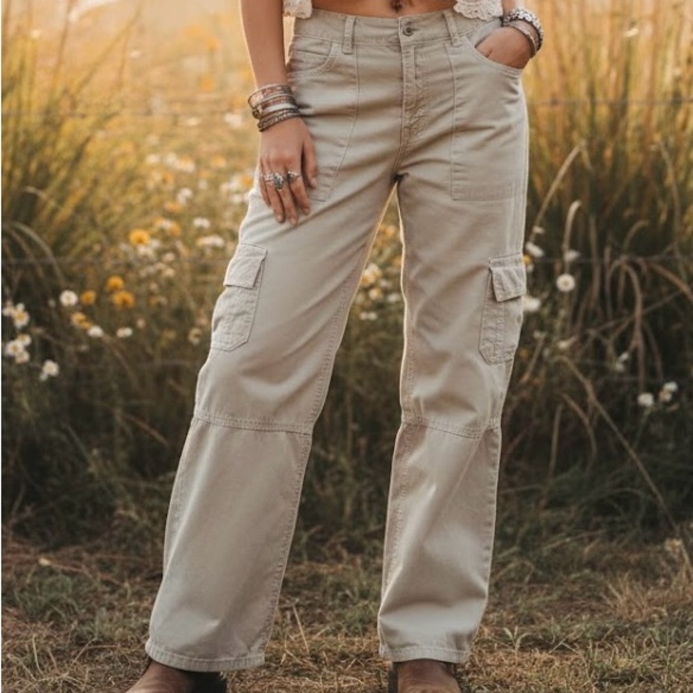 Zara Boho Khaki High-Waisted Wide Leg Cargo Pants Utilitycore Tomboy Oversized